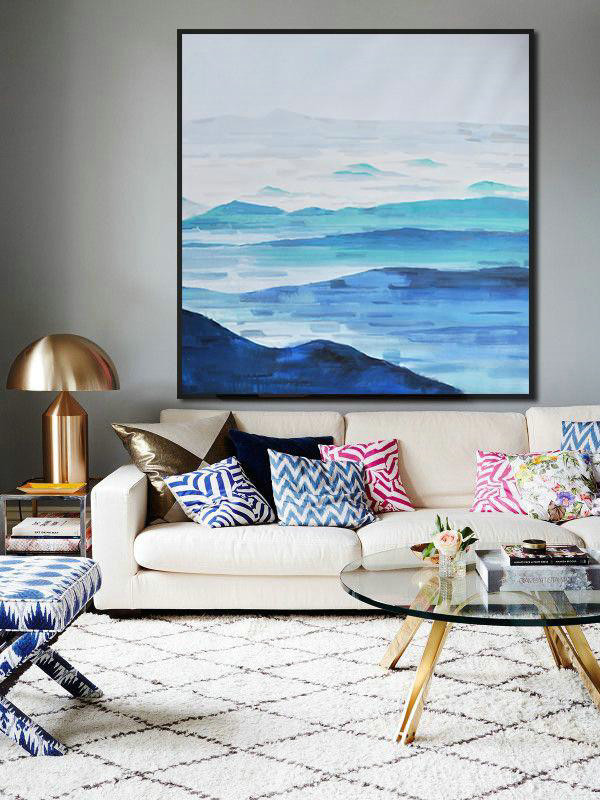 Handmade Large Contemporary Art,Oversized Abstract Landscape Oil Painting,Large Canvas Art,Blue,Gray,White.etc